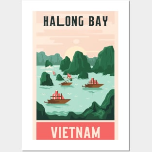 A Vintage Travel Art of Halong Bay - Vietnam Posters and Art